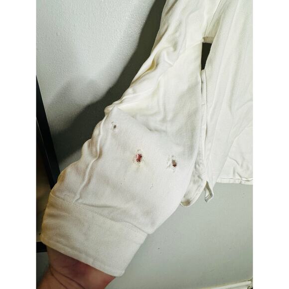 SILK LAUNDRY Off-White 100% Organic Cotton Long Sleeve Front Button Jacket L - Picture 11 of 16